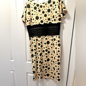 Bettie Page by Tatyana Yellow with Green Polka Dots Pencil Dress Retro  XL